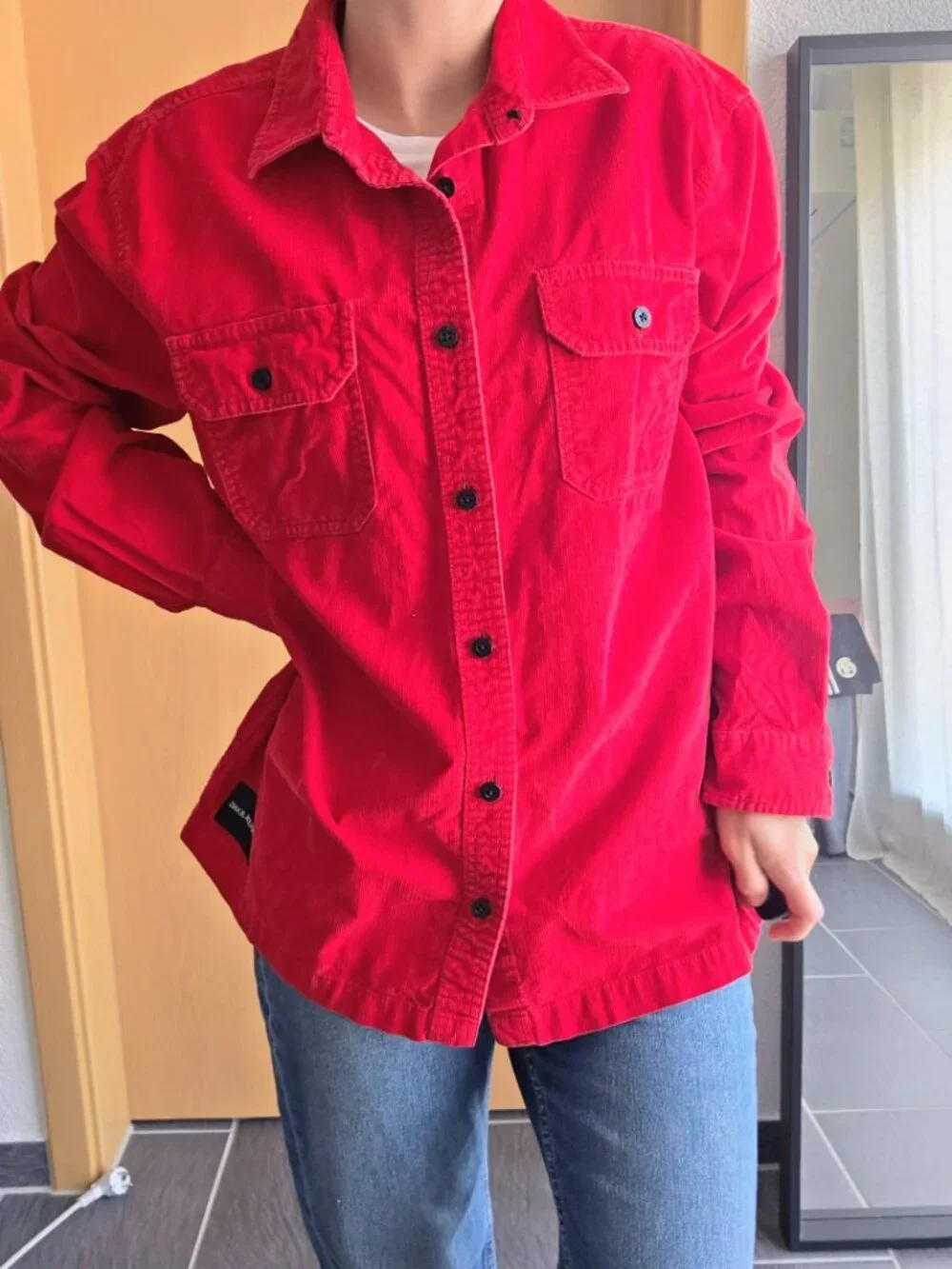 Calvin Klein Jeans Red Corduroy Button Down Shirt Jacket Shacket - Large